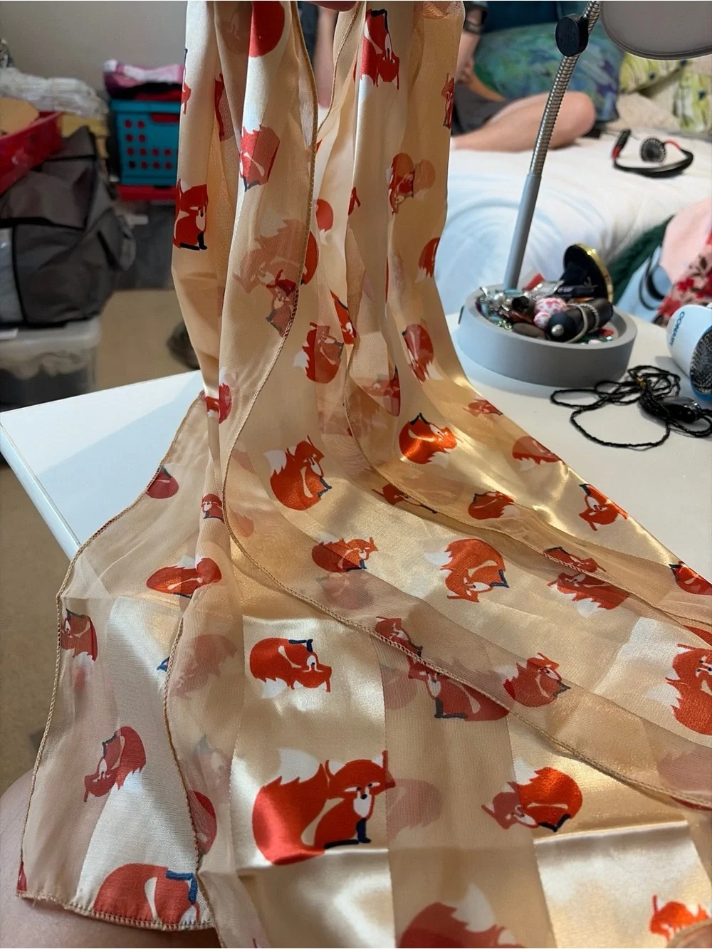 Lauren M Silk Feel Red Fox Print 60” Scarf